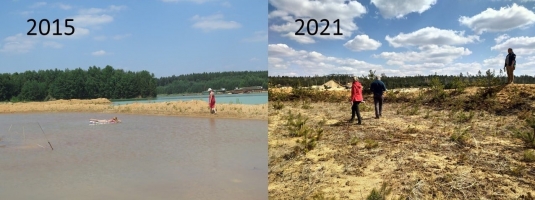 Místo pracovně zvané laguna. Před 6 lety plné vody, nyní suché a rychle zarůstající. V roce 2015 se nekoupeme, ale děláme vědu: monitoring vodních makrofyt a rostlin obnažených den v praxi!